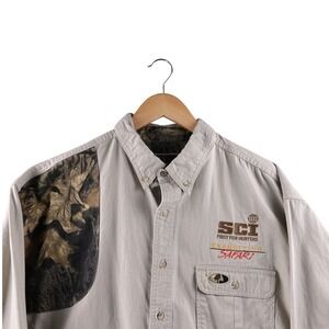 SCI Expedition Safari Shooting Shirt Mens XXL Camo Hunting Mossy Oak Long Sleeve